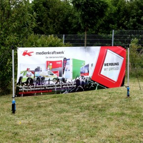 Outdoor banner 3x1m with ground anchor - Effective mobile outdoor advertising made easy