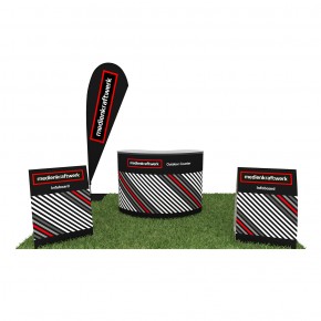 Promotion stand outdoor set 1 - advertising flag, outdoor counter and customer stopper
