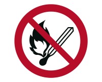 Prohibition sign fire and open light forbidden - no open flame, open ignition source and smoking forbidden - P003