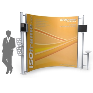 Example image of an ISOframe Compact + brochure stand + LCD screen