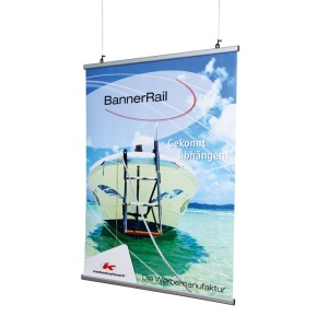Free hanging advertising banner with frame e.g. hanging from the ceiling